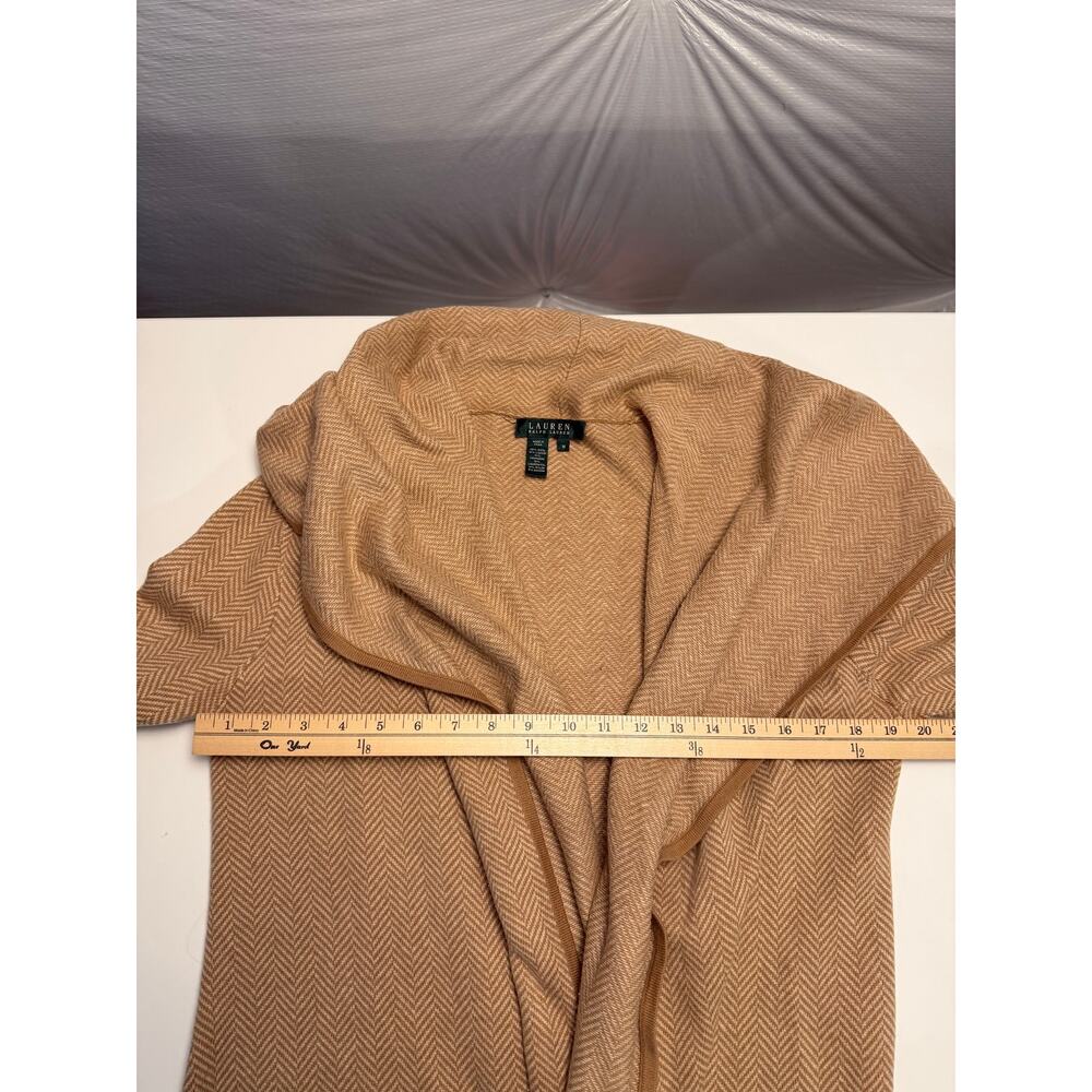 Ralph Lauren Womens M Open Cardigan Sweater Wool Cashmere Herringbone Tan - Picture 5 of 9